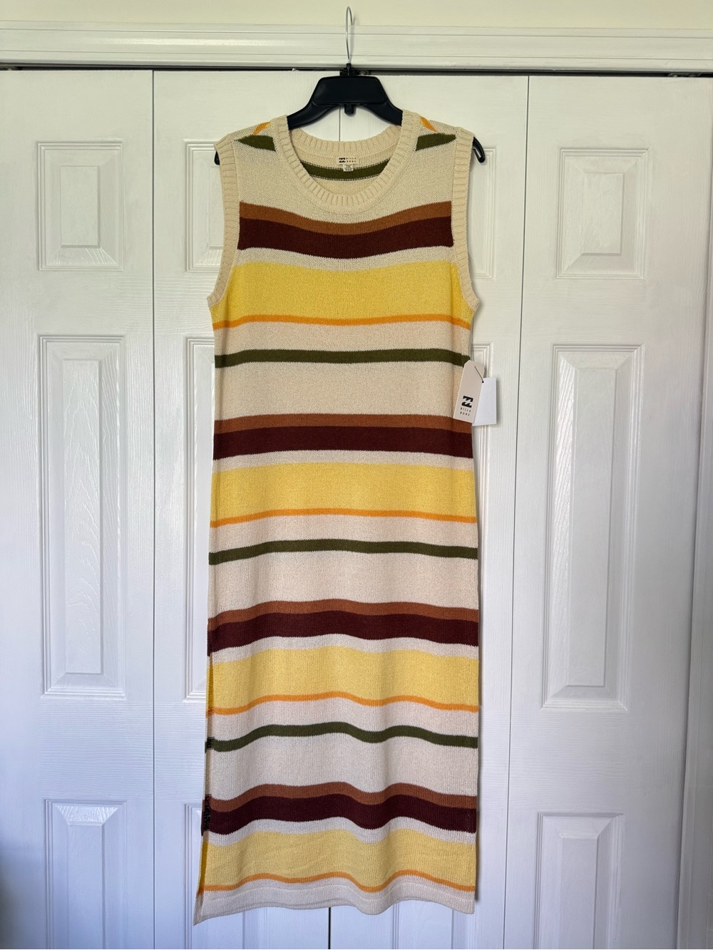 Billabong Sleeveless Striped Maxi Dress in Cream, Yellow, Brown, Olive